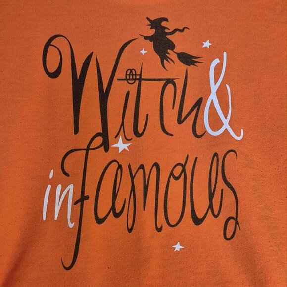 🍄 50% OFF - Pumpkin Orange Witch Graphic Long Sleeve T-Shirt Size L - Picture 7 of 10